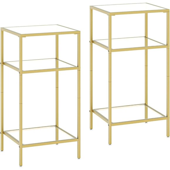 New 3-Tier Side Tables Set of 2 Tempered Glass Tables with Storage for Room - Picture 11 of 12